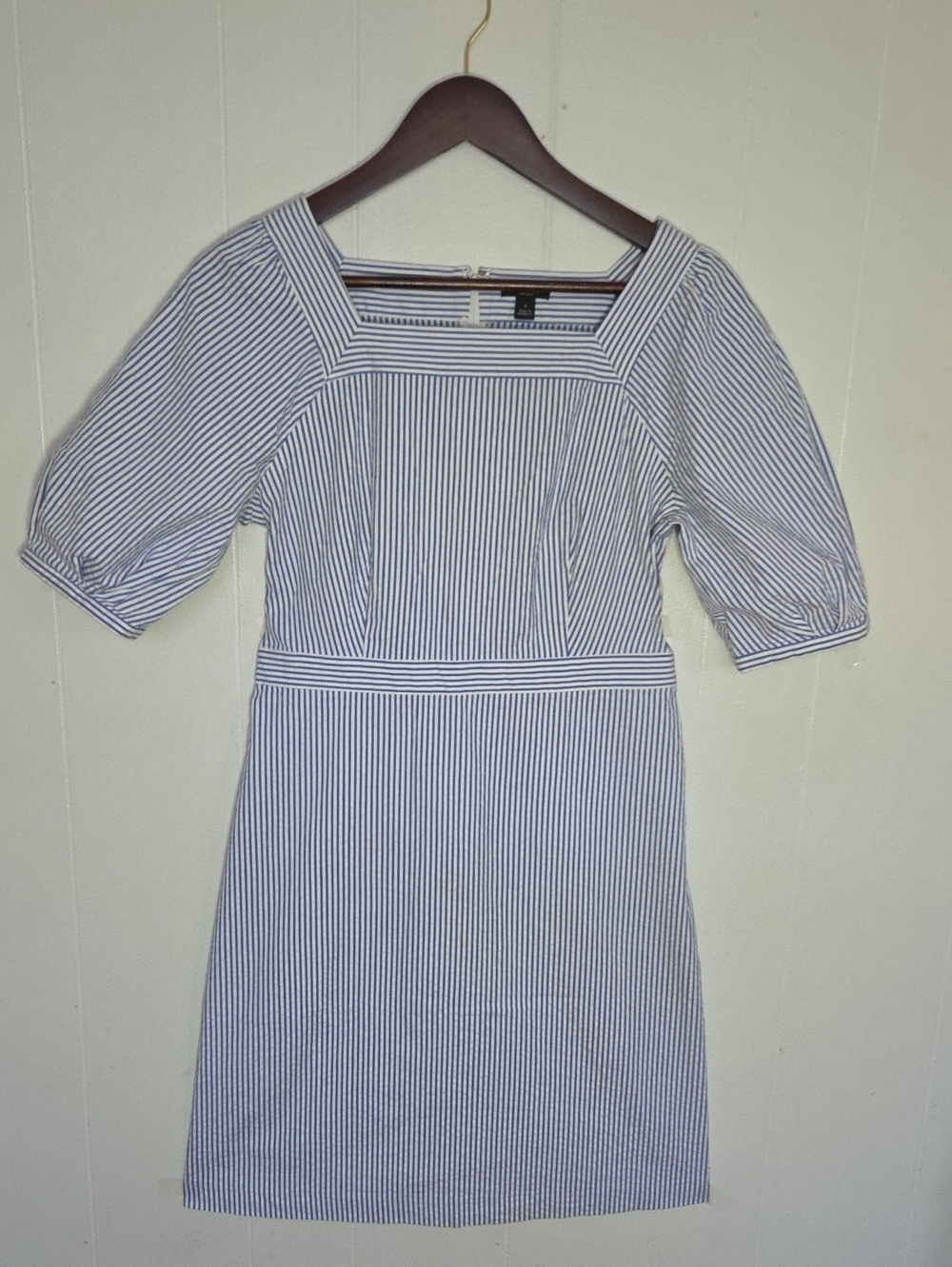 Ann Taylor Factory Blue and White Striped Square-Neck Dress